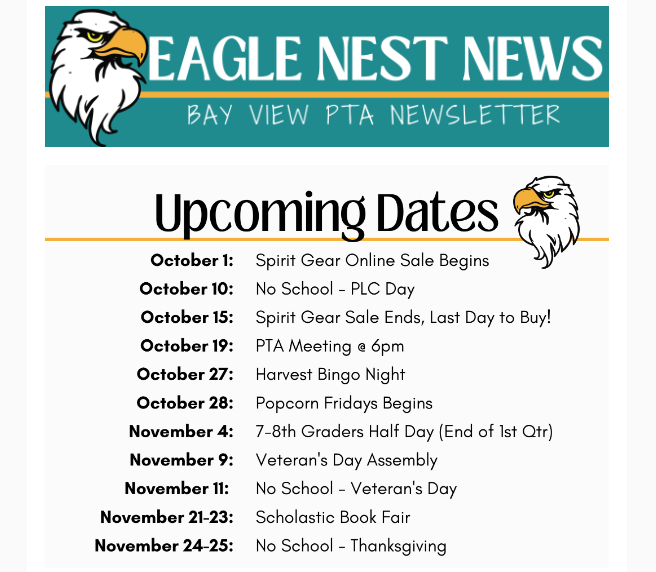 October Newsletter PTA Bay View School