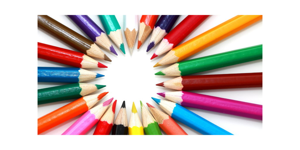 Color pencils pointing towards each other in a circle